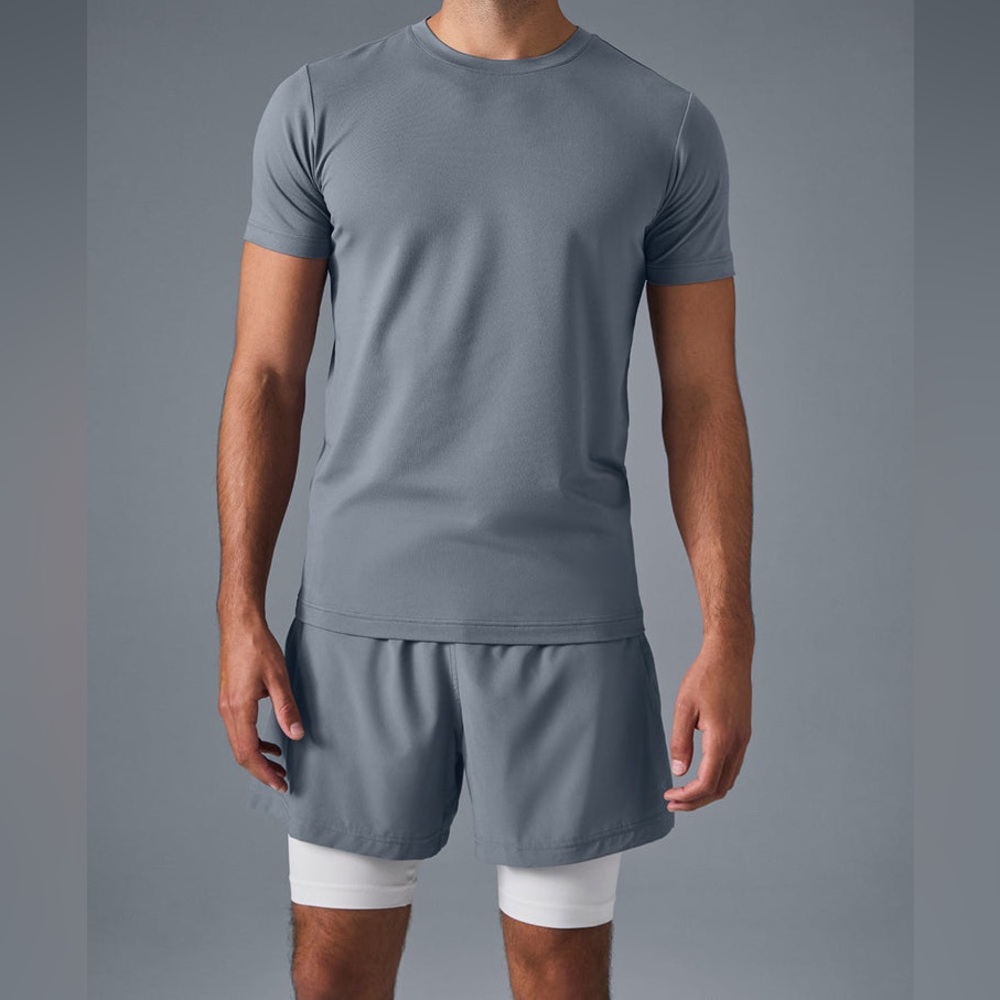 Alo Conquer Reform Crewneck Short Sleeve Tshirt  | Steel Grey | Men’s Medium